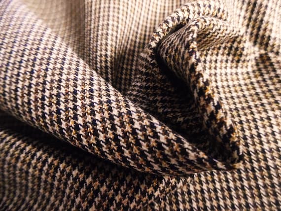 Micro Plaid Houndstooth Suiting~Cotton/Wool~Cream/Brown/Black~12"x31"~Light Weight~Doll Fabric