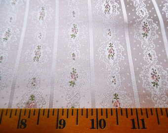 100% Silk Brocade~Miniature Scale~Rose Ribbon Stripe~Shades Pink/Pearl~19"x20"~Japan