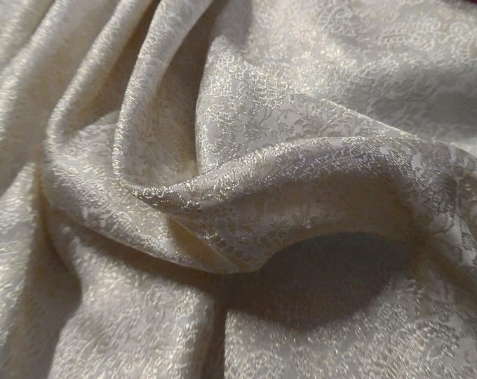 100%Silk Jacquard Brocade~India~Cream/Gold/Pearl~9"x22"~Doll Fabric~Miniatures