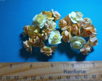 Mulberry Paper Roses and Stamens~Shades of Maize and Ivory~26 Pieces~Great For Doll Hats!