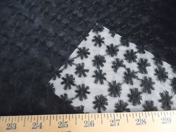 BASEMENT BARGAIN! Soft Embroidered Netting~Nylon~Sheer~Black Floral on Black~18"x28"~Doll Fabric~Overlays