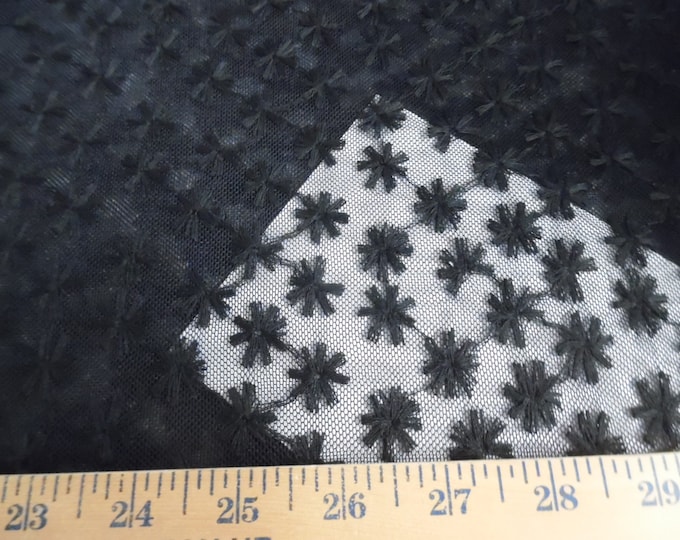 BASEMENT BARGAIN! Soft Embroidered Netting~Nylon~Sheer~Black Floral on Black~15"x56"~Doll Fabric~Overlays