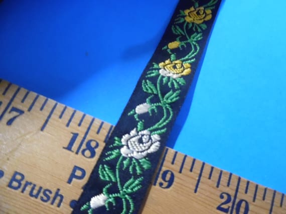 BASEMENT BARGAIN~ Embroidered Floral Ribbon~5/8" Wide~White/Yellow/Black~BIY