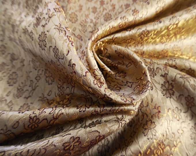 Silk Jacquard Brocade~Rust/Gold/Cream~9"x22"~Doll Fabric~Miniatures