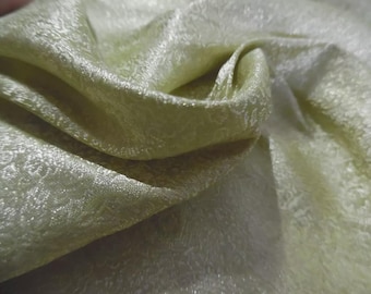 100%Silk Jacquard Brocade~India~Lime/Gold/Pearl~9"x22"~Doll Fabric~Miniatures
