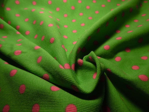 Cotton/Poly Knit Jersey~Cute Polka Dots~Hot Pink/Lime Green~18"x32"