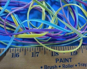 Tiny Velvet Ribbon (3MM) New Assortment~Bold & Bright~5 Colors~10 Yards~Doll Dress and Hat Trim!