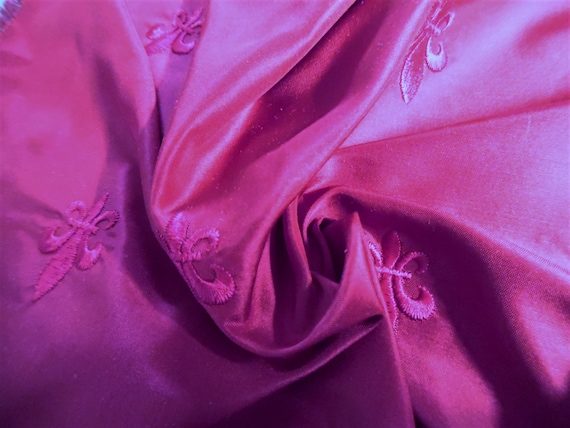 ALMOST GONE! Embroidered High End Silk~Fluer De Lis~Raspberry Pink~12"x27"~Doll Fabric
