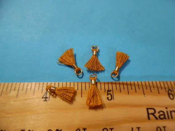 Itty Bitty Tassels~Dark Gold~Set of Five~Tiniest I Can Find~Great 4 Adorning Doll Clothing~Accesories~Modern, Antique, & Vintage Dolls