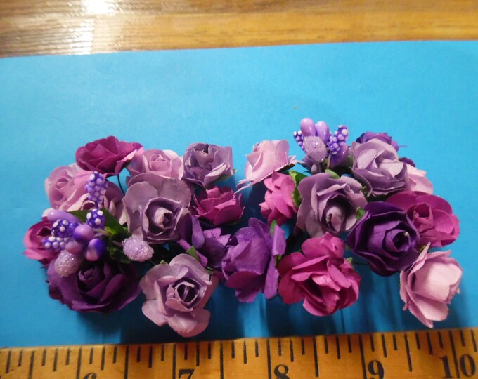 New Combo! Mulberry Paper Roses and Stamen Assortment~Shades of Purple~26 Pieces~Great For Doll Hats!