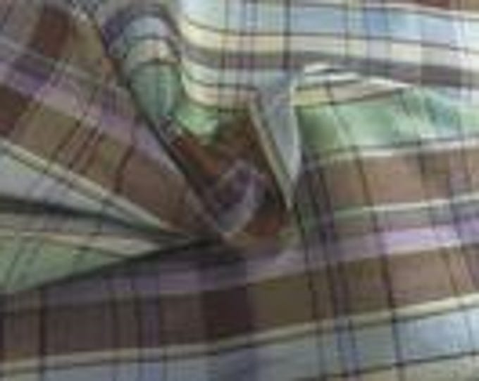 REDUCED! Plaid Silk Shantung~Browns/Greens~18"x27"~Doll Fabric