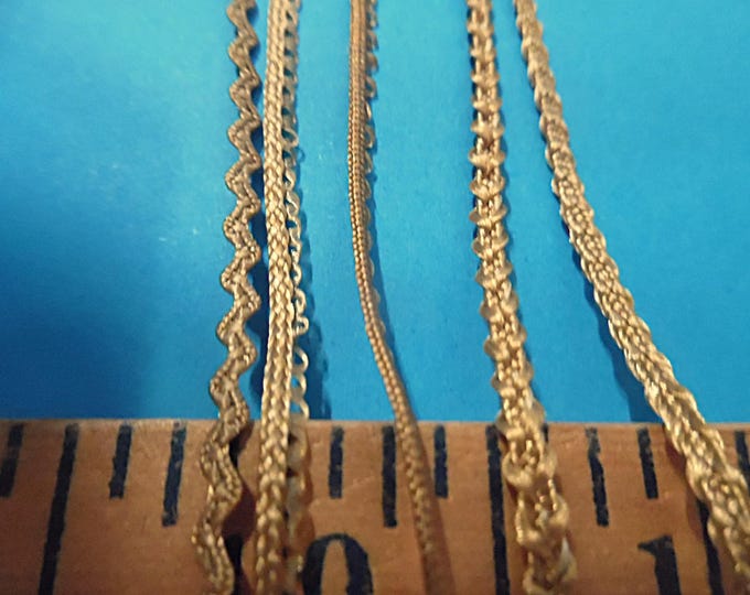 Tiny Braid Assortment~1/8"~Shades of Gold~5 Styles~10 Yards~Doll Dress and Hat Trim!