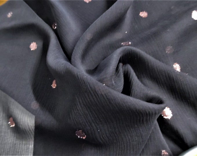 BASEMENT BARGAIN~100% Silk Crepe Gauze~ Metallic Rose Pink Dots on Navy ~Sheer~12"x52""