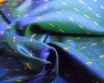 Vintage Sari Silk~Embroidered Silk Shot~Blue/Green~18"x19"~Miniatures/Dolls