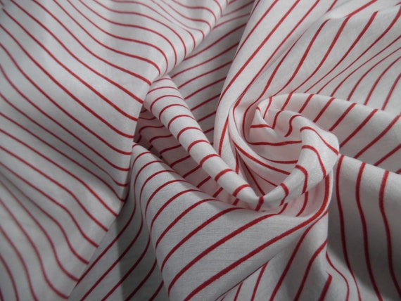 CLEARANCE! Silk/Cotton Voile~Diagonal Pin Stripe of Red on White~18"x54"~Doll Fabric