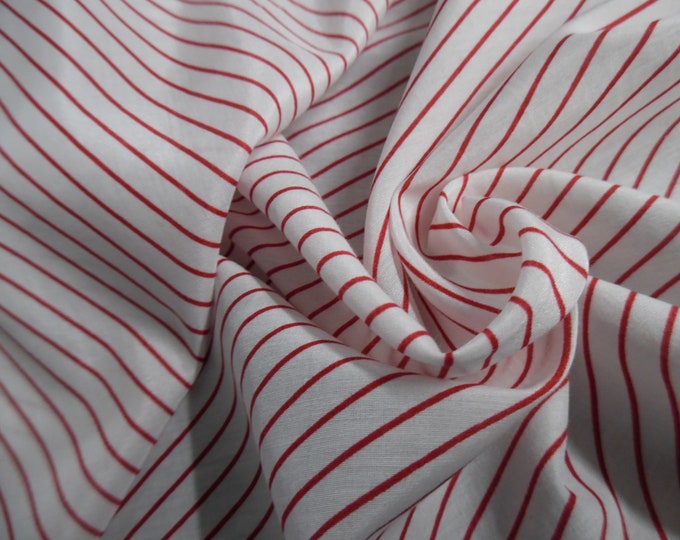 Silk/Cotton Voile~Diagonal Pin Stripe of Red on White~18"x54"~Doll Fabric