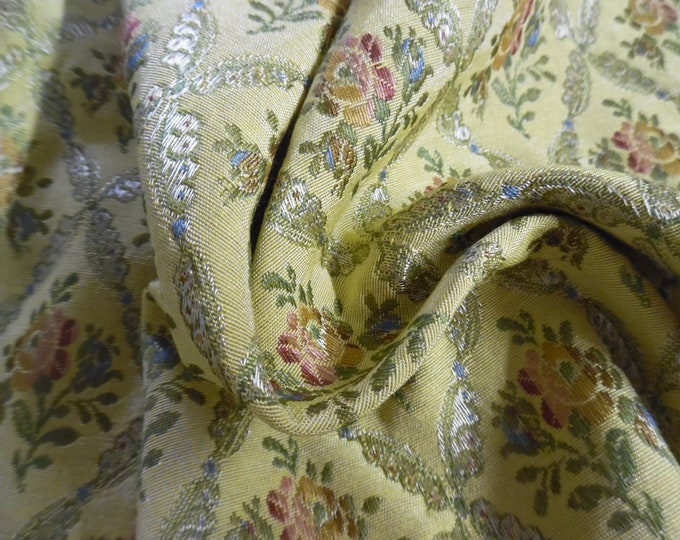 Vintage Natural Fiber Brocade~Floral Grid on Maize~18"x28"~Doll Acc's~Trunk Liner~Doll Furniture Upholstry Fabric