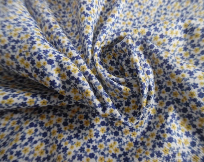 Micro Floral Italian Pima Cotton Lawn~Blue/Gold/White~12"x56"~Great Doll Fabric