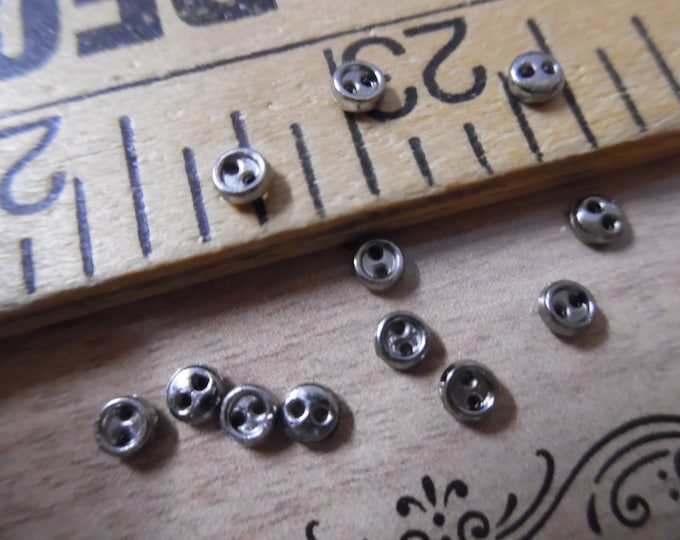 Miniature Metal Doll Buttons~Sew 2 holes~Gunmetal Black~2.8MM~BY THE DOZEN!