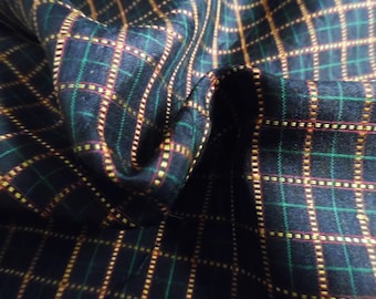 Vintage Sari Silk~Tiny Plaid~Gold/Green on Black~18"x20"~Miniatures/Dolls