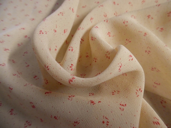 Rayon Challis Voile~Micro Pattern of Red on Ecru Background~Semi Sheer~12"x29"~Doll Fabric~Flapper