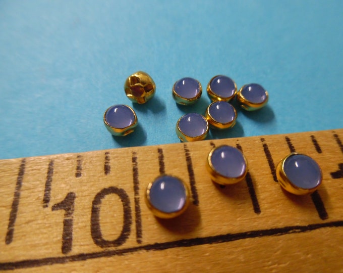 Tiny Doll Buttons~Blue Opal in Gold setting~Flat back~Sew On~Set 10~4.5MM