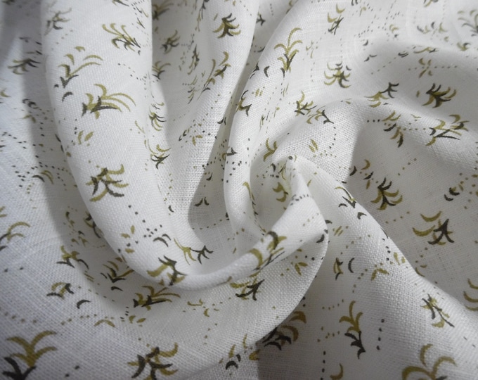 Micro Floral Print Handkercheif Linen~Sage/Olive on Off White Background~18"x29"