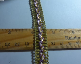 Metallic Gold Flat braid with Lavender Accents~5/8" Wide~By The Yard