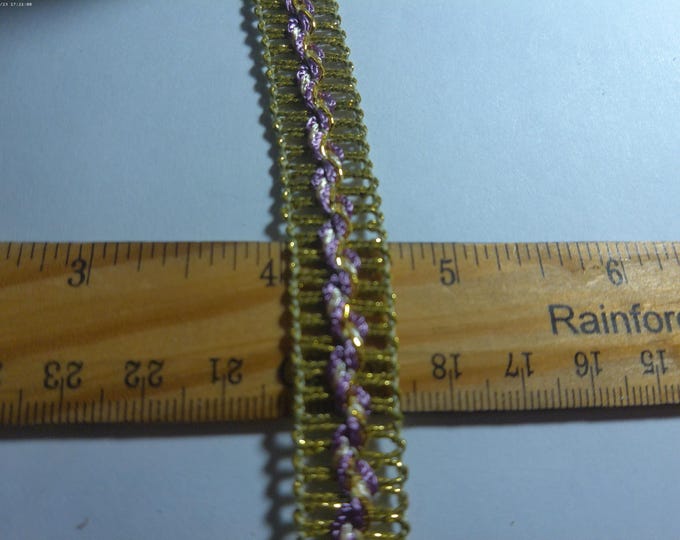 Metallic Gold Flat braid with Lavender Accents~5/8" Wide~By The Yard