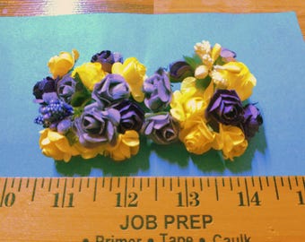 NEW! Mulberry Paper Roses and Stamen Assortment~Shades Purple/Yellow~26 Pieces~Great For Doll Hats!