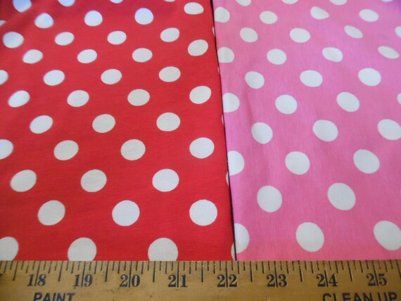BASEMENT BARGAIN!  Cotton Single Knit~Fun Polka Dots~Two Color Combos~Pink/Red~1/2Yd Total~Doll Tops!