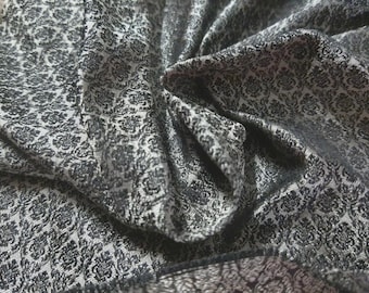 100% Silk Brocade~Black/Pearl Damask~19"x20"~Japan