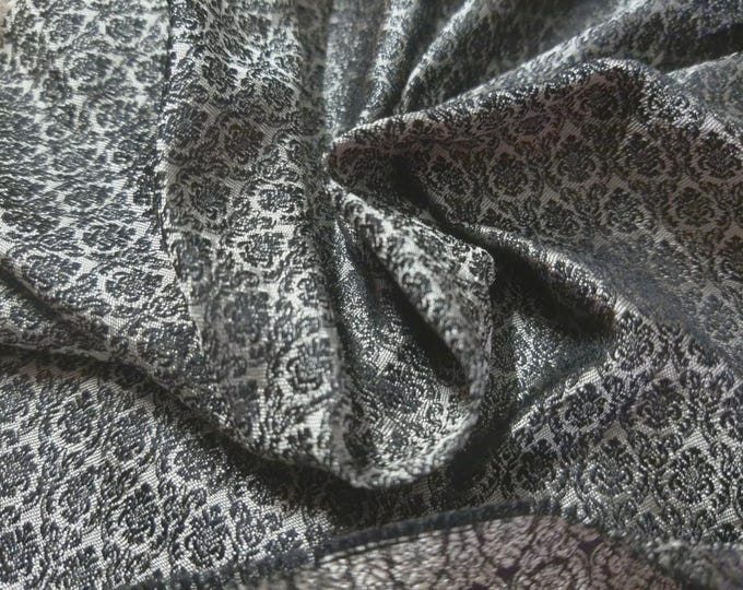 100% Silk Brocade~Black/Pearl Damask~19"x20"~Japan