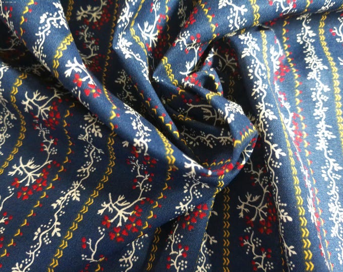 Cotton Calico~Floral Stripes~Red/White/Navy~12"x45"~Doll Fabric