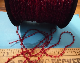 Tiny 1/16" Glass Bead Trim~Dark Red~3 Yards~Doll Dress and Hat Trim~Flapper Doll