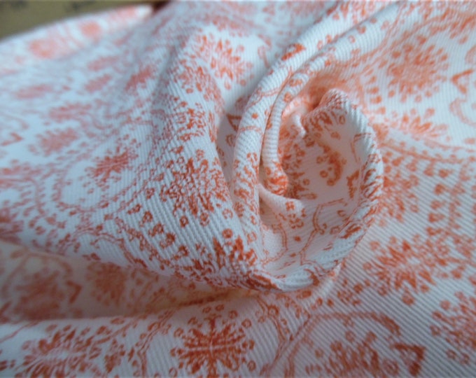 Cotton Twill Suiting~Small Medallion Print~Coral Pink/White~12"x29"~Great Doll Fabric