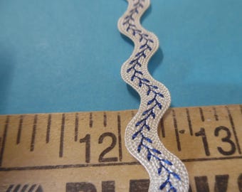 Vintage Embroidered Wave Braid~Blue/White~1/2"Wide~By The Yard