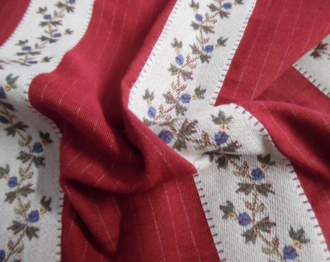 100% Cotton Brocade~Lisere Style~Floral Stripes~Red/Cream/Blue~18"x28"~Doll Acc's~Trunk Liner~Doll Furniture Upholstry Fabric