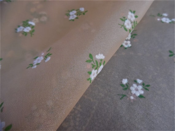 Vintage Flocked Sheer Nylon~White Floral on Peach~Sheer~12"x45"~Spring Dresses for Dolly