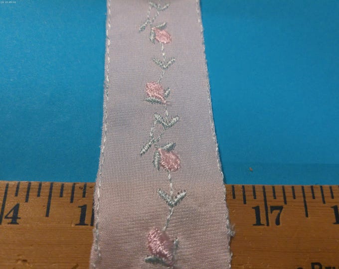 Micro Embroidered Nylon Tricot~Pink/Green~1.5" wide~By The Yard~Great for Dolls