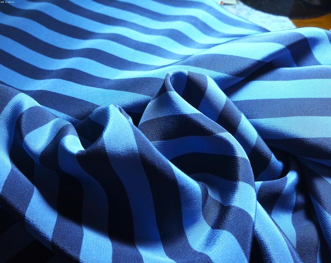 Silk Charmeuse~Bold Stripes in Shades of Blue~18"x22"~Doll Fabric