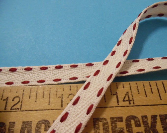 Double Stitched Twill Braid~100% Cotton~Natural & Red~1/2"x4 Yards~Doll Trim