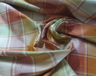 High End 100% Silk Dupioni~Small Plaid~Clay Pink/Green/Cream~18"x27"~Doll Fabric