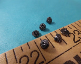 Tiny metal shank doll buttons~hammered dome~4MM~Ebony Black~Set of six~Modern, Antique & Vintage Dolls