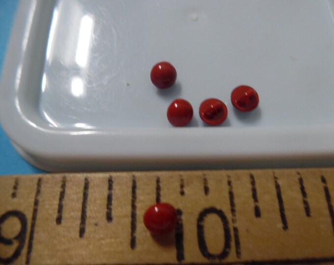 Tiny metal shank doll buttons~Smooth Dome~4MM~Red~Set of Five~Modern, Antique & Vintage Dolls