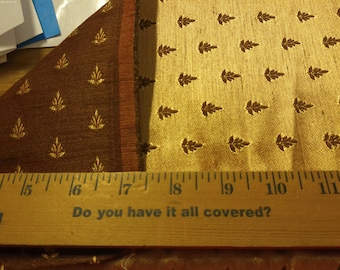 Silk Blend Satin Brocade~Tiny Leaf Print~Brown/Gold~Reversible~9"x28"