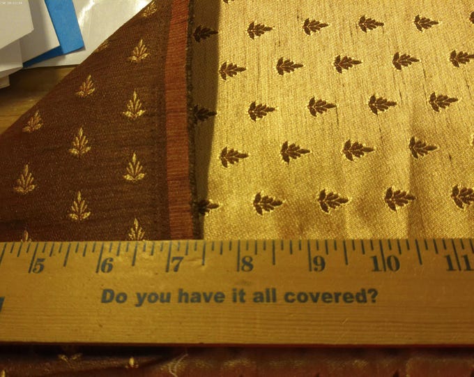 Silk Blend Satin Brocade~Tiny Leaf Print~Brown/Gold~Reversible~9"x28"