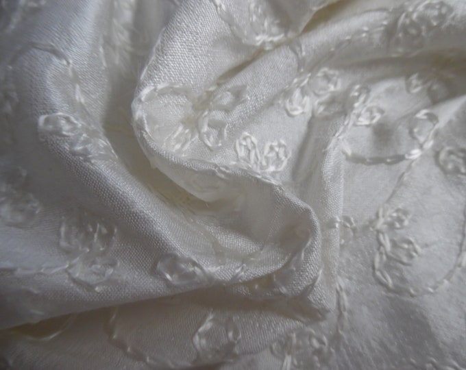 Embroidered Silk Shantung~Swirl Pattern~Alabaster~18"x22"~Doll Fabric