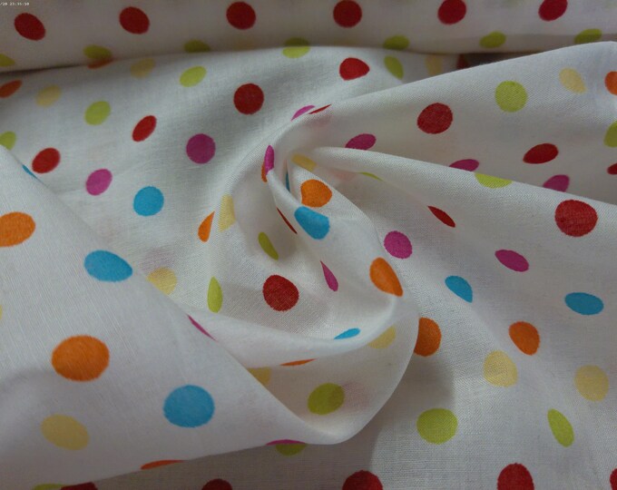 Cotton Voile~Cute Multi Colored Polka Dots on White~18"x27"