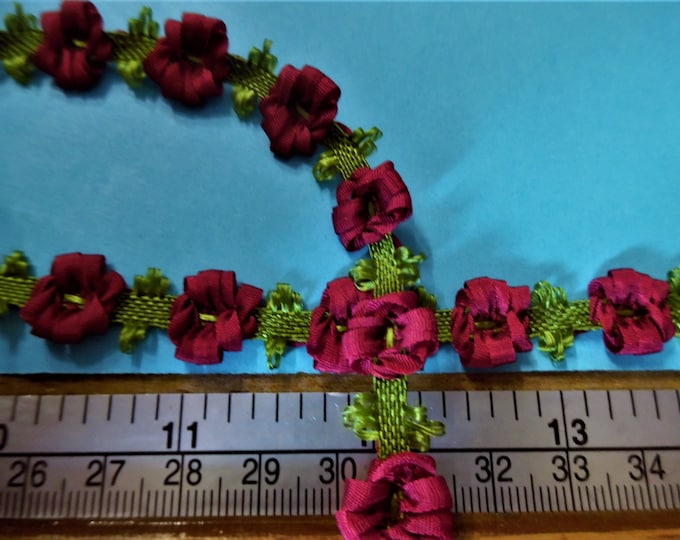 Silky Flower Trim~Dark Red~1/2"~By The Yard~Doll Trim~Ricoco~Millinery